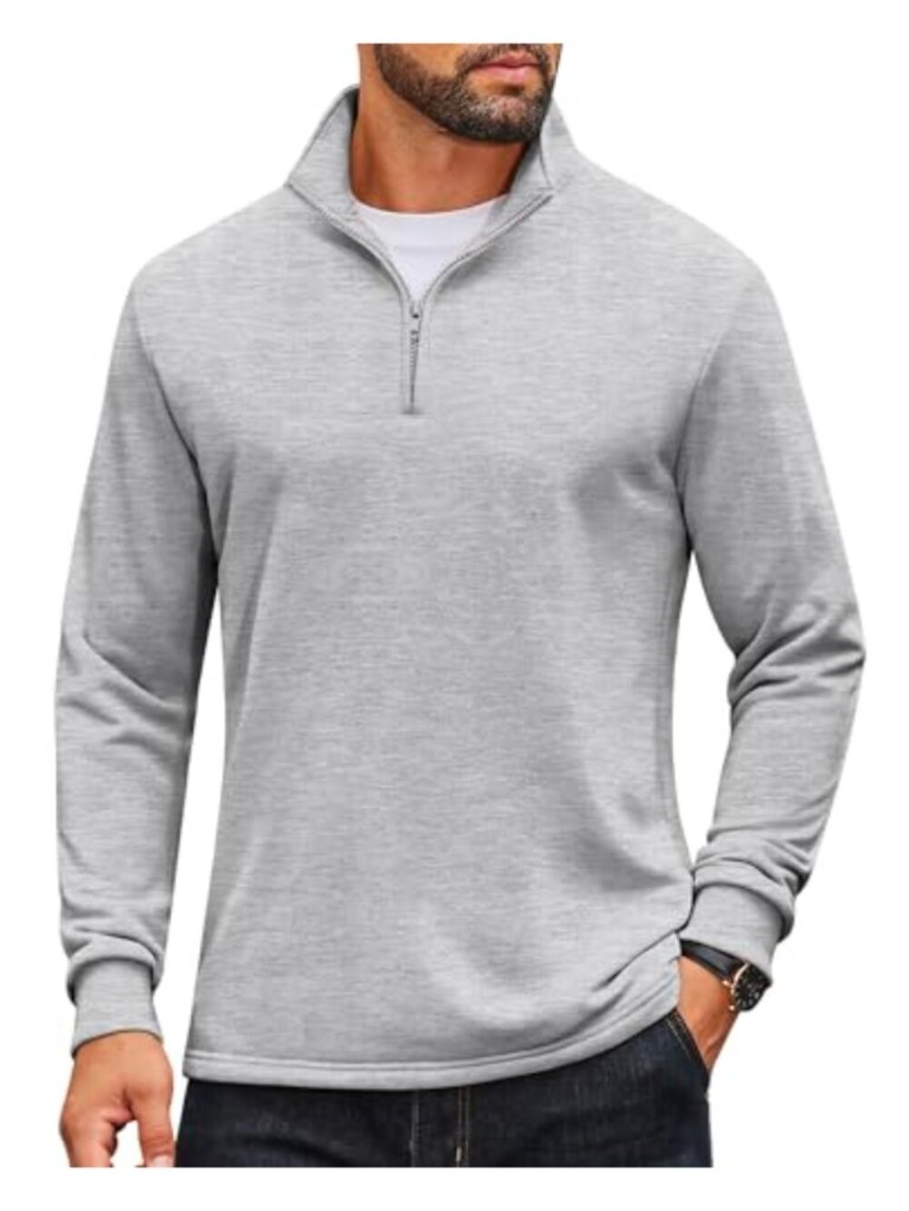 Men's Quarter Zip Quilted Sweatshirt Mock Neck Lightweight Pullover